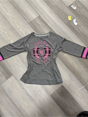 Juicy Couture Gray Long Sleeve Tee with Pink Logo and Sleeve Accents